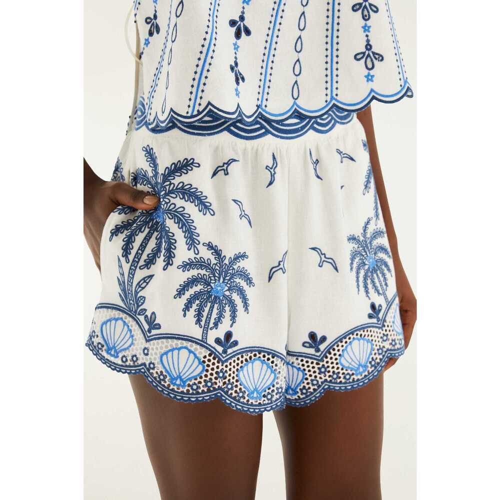 FARM Rio White Shorts with Blue Tropical Print